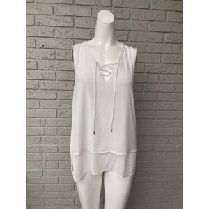 Michael Kors Women White Sleeveless Mixed Media Layered Top Size M